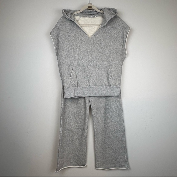 Frame Denim Tops - New Frame Denim Short Sleeve Hoodie and Wide Leg Sweatpants Set XS/S Sweatshirt